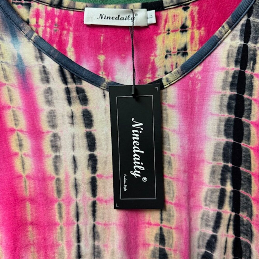 Ninedaily Tie Dye Tunic Top 3/4 Sleeve Handkerchief Hem New With Tags - Size Lg - Picture 3 of 4